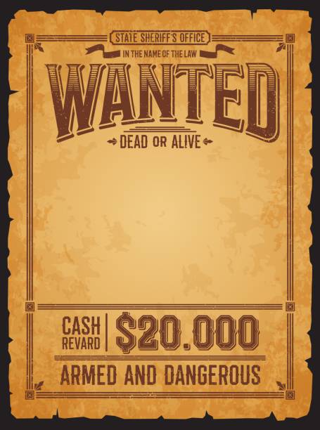 Western bandit wanted dead or alive vintage poster Western wanted banner dead or alive vintage poster. America Wild West outlaw, robber wanted or gangster hunt reward blank poster or sheriff vector banner with western typography and old paper texture desire stock illustrations