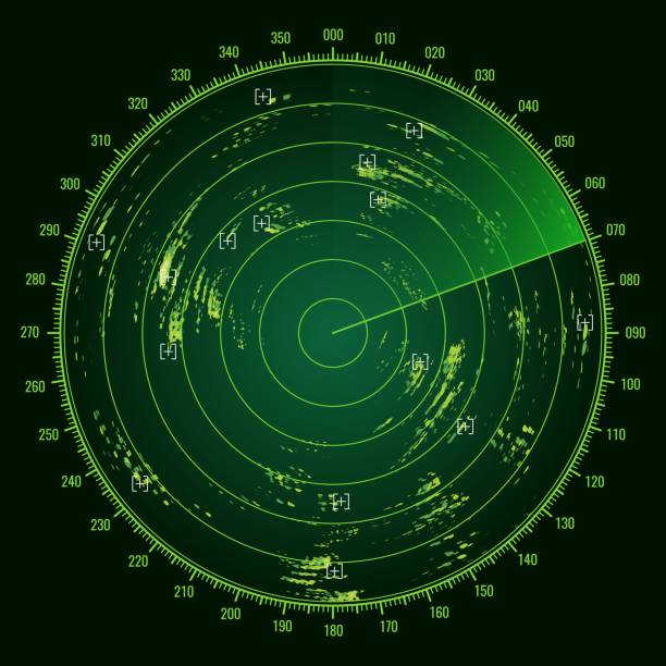 ilustraciones, imágenes clip art, dibujos animados e iconos de stock de pantalla de radar del barco, pantalla de sonar militar y de la marina - radar