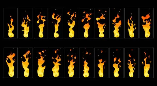 Vector illustration of Cartoon fire flame sprite animation burning stages