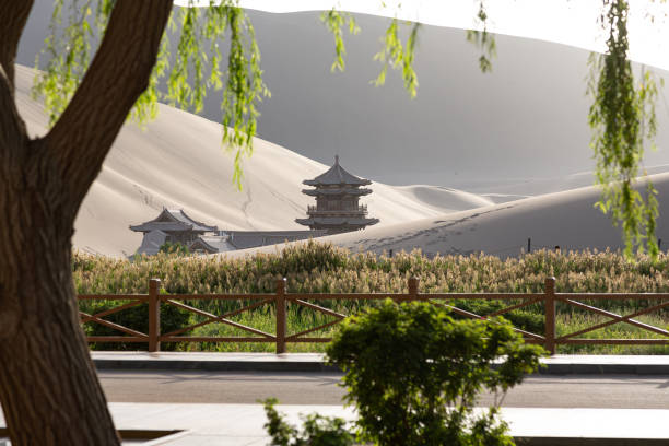 istock Temple at the crescent moon lake 1464078230