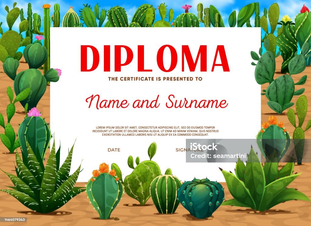 Graduating Cactus Kids Diploma Mexican Prickly Cactus Succulents Stock Illustration ...