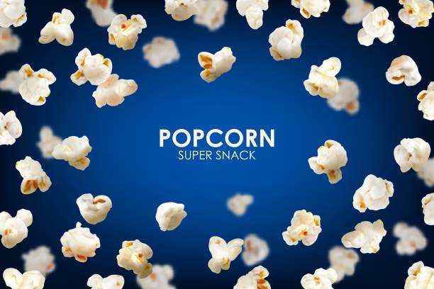 ilustrações, clipart, desenhos animados e ícones de fundo de pipoca voador realista, quadro vetorial - popcorn