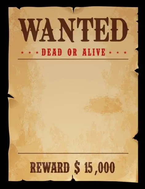 Vector illustration of Western wanted banner, dead or alive poster