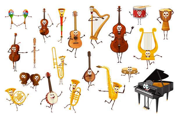 animowany instrument muzyczny, postacie, postacie - drum & bass stock illustrations