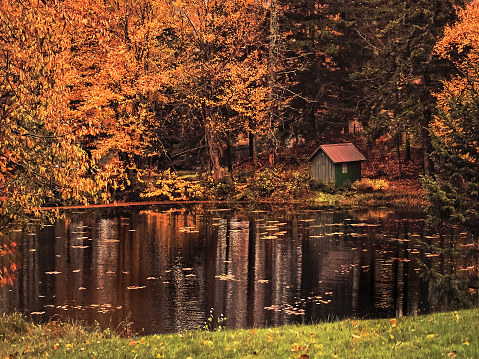 Tiny shack next to an Adirondack pond