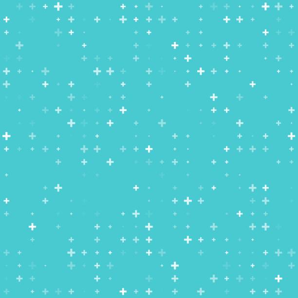 Plus hospital pattern, vector background, crosses Plus hospital pattern, vector background evenly spaced white cross symbols of different sizes and opacity on blue backdrop. Medical abstract ornament, wallpaper or template for website adding stock illustrations