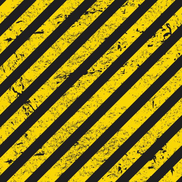 illustrazioni stock, clip art, cartoni animati e icone di tendenza di strisce nere gialle grunge, sfondo di avvertimento - safety yellow road striped