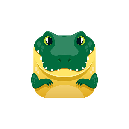 Cartoon crocodile kawaii square animal face, isolated vector alligator, african reptile character. Funny croc predator app button, icon element