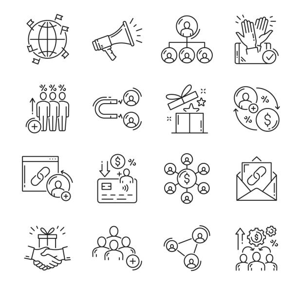 gliederungssymbol für partner- und empfehlungsprogramme - marketing affiliate internet business stock-grafiken, -clipart, -cartoons und -symbole