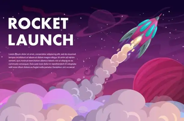 Vector illustration of Rocket launch to galaxy space, fast start theme