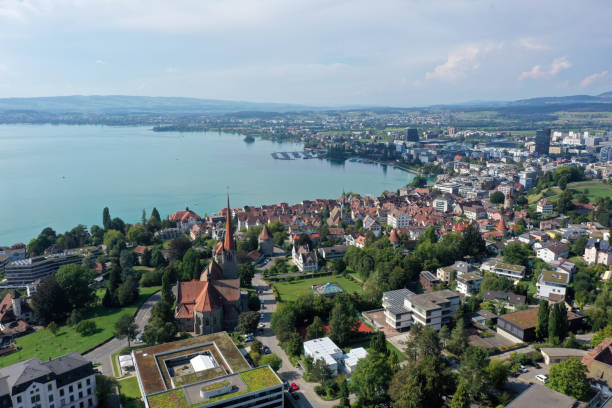 Zug (City) with Lake Zug stock photo