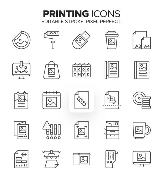 illustrations, cliparts, dessins animés et icônes de icônes d’impression - copie et impression de symboles de haute technologie - printer computer printer computer document