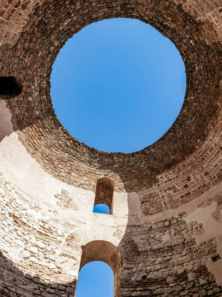 istock Low angle view inside amazing ancient tower called the Vestibule in Spluit,  Croatia. 1464090571