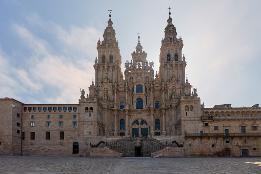 The main facade of the Cathedral of Santiago de Compostela