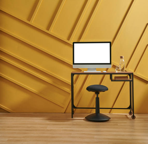 istock Modern room interior concept, yellow stone wall 1464092063