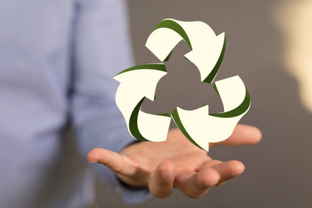 Volumetric green recycling sign - 3d and digital