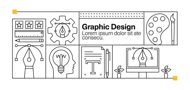 Vector illustration of Graphic Design Line Icon Set and Banner Design