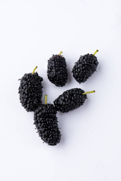 istock Vertical shot of ripe mulberries isolated on a white background 1464100140