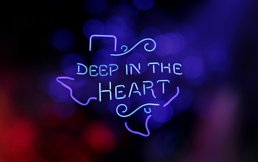 A bright neon illuminated Texas 