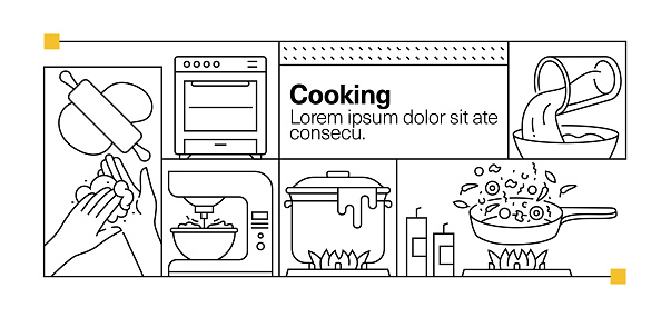 Cooking Line Icon Set and Banner Design