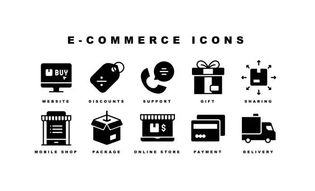 Vector illustration of E-Commerce, Support, Shopping, Delivery, Store Icons