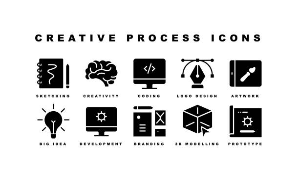 Creative Process, Vector, Big Idea, Coding Icons Creative Process, Vector, Big Idea, Coding, Designer Tool, Web Development, Creativity, Font, Ui Design, Sketching, 3D Modeling, Workplace, Portfolio, Photo Editor, Branding, Logo Design, Prototype, Teamwork Digital Artwork, Planning Icons photo editor illustrations stock illustrations