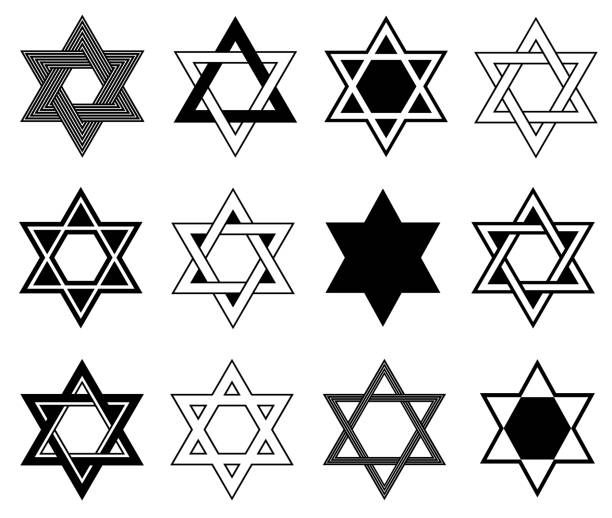 Collage of different Star of David illustrations Collage of different Star of David illustrations isolated on white magen david adom stock illustrations
