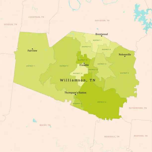 Vector illustration of TN Williamson County Vector Map Green