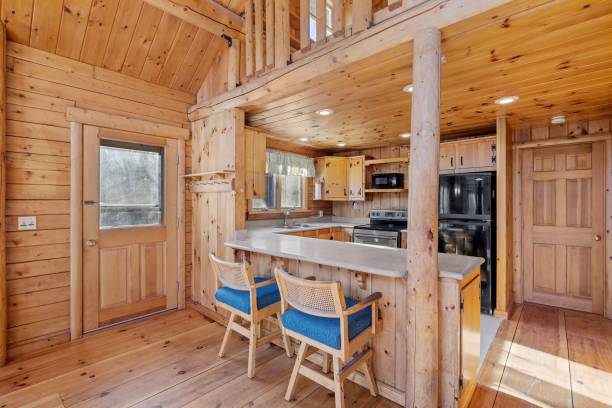istock Interior of a wooden house 1464108582