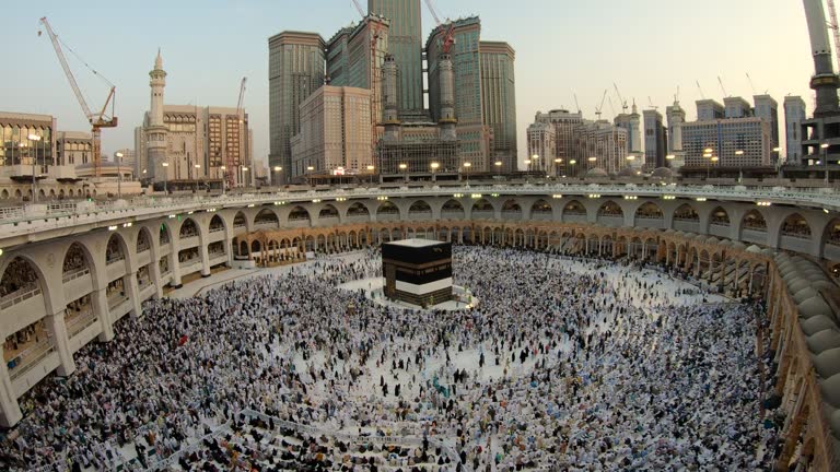 Ramadan Muslim pilgrims touring the holy Kaaba in Mecca in Saudi Arabia