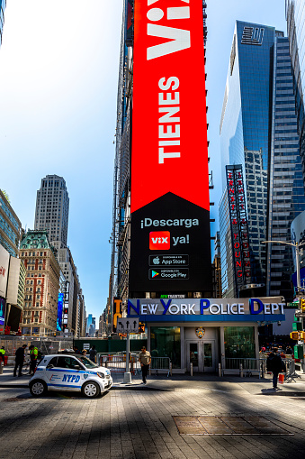 New York, USA - April 24, 2022: View of New York Police Dept at Times Square