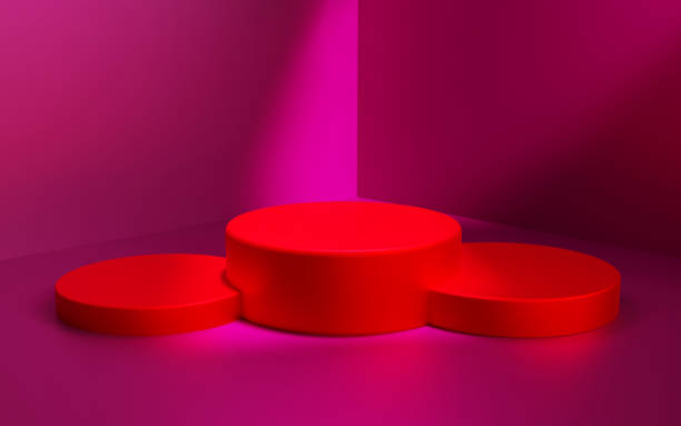 istock Abstract product presentation pedestal podium platform on the pastel colored room background 1464112893