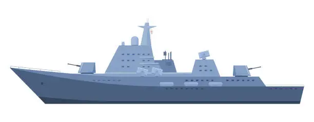 Vector illustration of Warship military war ship nautical transportation battleship nautical vessel isometric vector