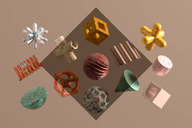 3d render, Colorful Geometric Shapes Abstract Background with Glass Frame.