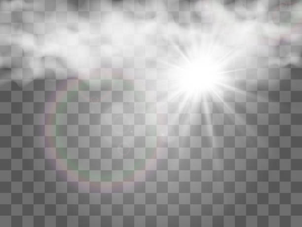 Vector illustration of the sun shining through the clouds. Sunlight. Cloudy vector. Vector illustration of the sun shining through the clouds. Sunlight. Cloudy vector. sun coming out after storm stock illustrations