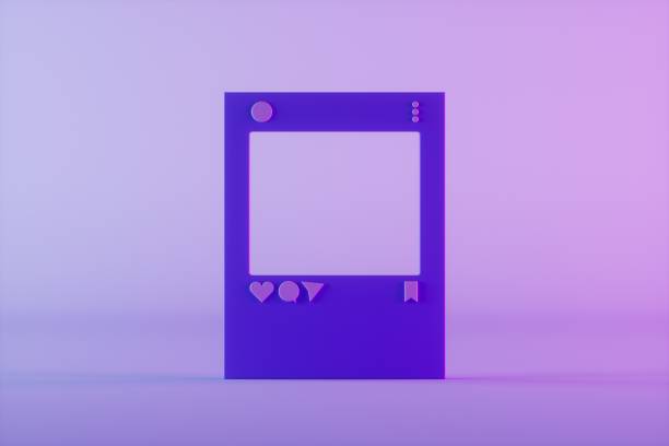 Social Media Window Concept Neon Lighting Background,  3d Render.