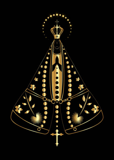 ilustrações de stock, clip art, desenhos animados e ícones de our lady appeared black and gold texture, virgin mary immaculate vector illustration isolated on luxury black background - famous place usa black background international landmark