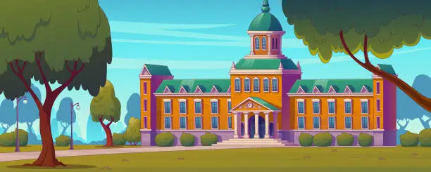 Vector illustration of University, college, high school building exterior