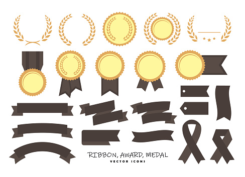 Ribbon medal award wreath icon set vector illustration