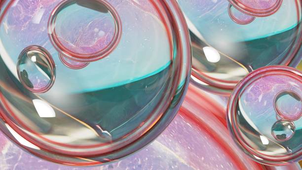 istock cyber pink Reflection of several glass spheres in water Abstract, dramatic, modern, luxurious and exclusive 3D rendering graphic design element background material. 1464120300
