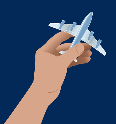 Vector Illustration of a Human Hand Holding a Cute Little Airplane. Conceptual Idea about Travel Mastery