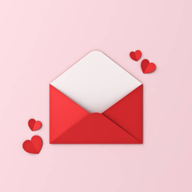 istock Love letter creative idea concepts blank red envelope with red origami hearts for putting products in it isolated on pink pastel color background minimal conceptual for valentines day 3D rendering 1464120959