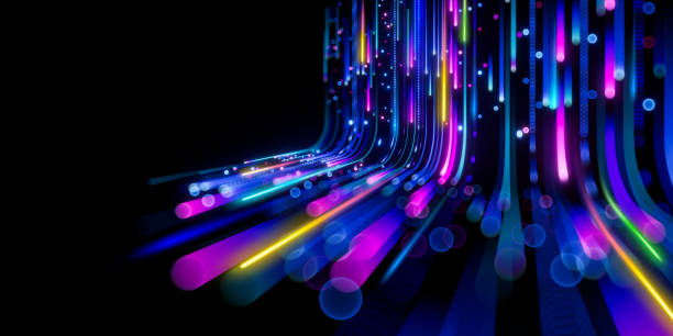 istock 3d render, abstract colorful neon lines isolated on black background. Digital ultraviolet wallpaper 1464122343