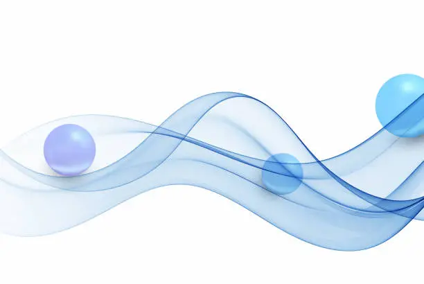 Vector illustration of Blue wavy abstract wave element with blue spheres. Background