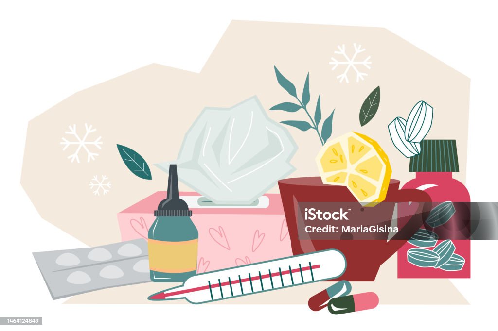 Flu Drawn Medicinal Remedy For Cold And Flu Hand Drawn Vector Illustration Stock ...