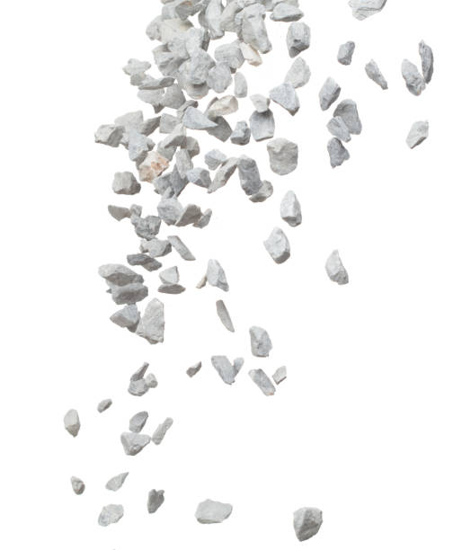 istock Rock gravel fall down pouring, gray stone pebbles rock explode abstract cloud fly. Construction rock stone splash in air, object design. White background isolated freeze shot, selective focus blur 1464125819