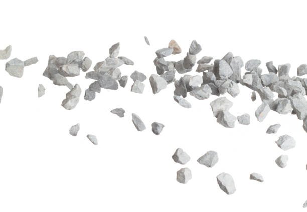 istock Rock gravel fall down pouring, gray stone pebbles rock explode abstract cloud fly. Construction rock stone splash in air, object design. White background isolated freeze shot, selective focus blur 1464125891