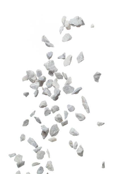 istock Rock gravel fall down pouring, gray stone pebbles rock explode abstract cloud fly. Construction rock stone splash in air, object design. White background isolated freeze shot, selective focus blur 1464126119