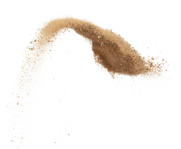 istock Big size Sand flying explosion, Golden grain sands wave explode. Abstract cloud fly. Yellow color sand splash throwing in Air. White background Isolated high speed shutter, throwing freeze stop motion 1464126168