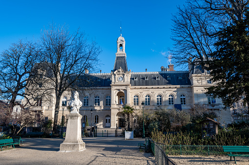 Exterior view of the facade of the town hall building of the 14th arrondissement of Paris, France, built in 1886